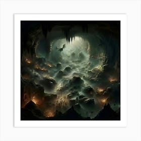 A Cave System That Descends Far Below The Earth, Filled With Darkness And Lurking Creatures Art Print