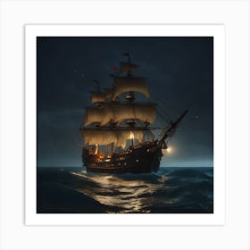 BB Borsa Pirate Ship At Night Art Print