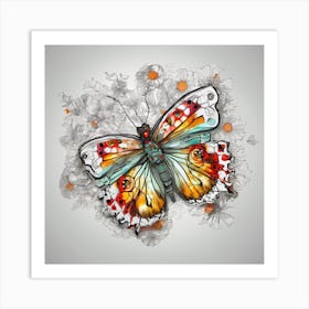 Butterfly With Flowers Art Print