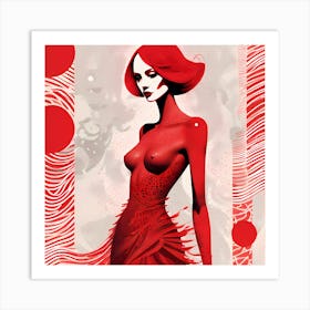 Topless Woman In Red Art Print