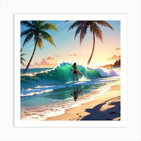 Surfer Girl On The Beach Art Print