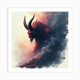 Demon With Dark Storm Cloud, Watercolor, Intense And Colorful 1 Art Print