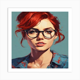 Girl With Red Hair And Glasses Art Print