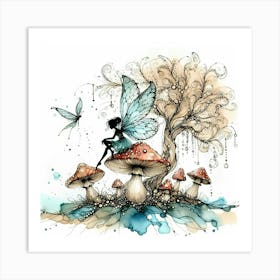 Fairy On The Mushroom Art Print