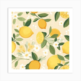 Lemons And Flowers Art Print