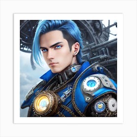 Surreal sci-fi anime cyborg limited edition 6/10 different characters Blue Haired Hero Art Print