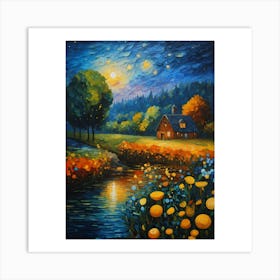 Starry Night By The River Art Print