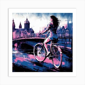 Women on bicycle 1 Art Print