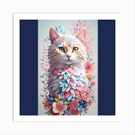 Cat With Flowers Art Print