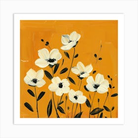 White Flowers On Orange Art Print