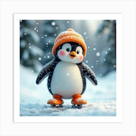 Flux Dev A Charming Penguin Wearing A Bright Orange Helmet And 3 Art Print