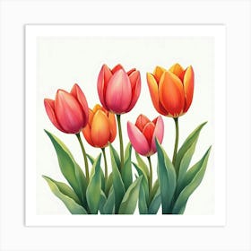 Watercolor Tulips Blooming In A Colorful Spring Garden Art Print