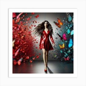 Red Dress With Butterflies Art Print