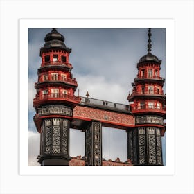 Hermoso Edificio Con Puente Comunicante Rojo Y Nrgro Art Print