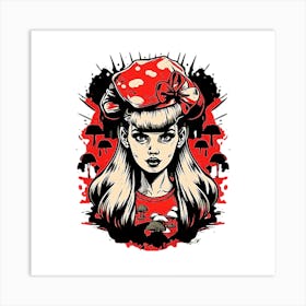 Mushroom Girl Pinup Style Art Art Print