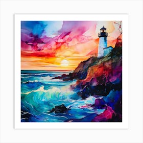 Sunset At The Lighthouse Art Print