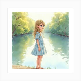 Watercolor Taylor Swift Standing By A River, With Soft Pastel Reflections Art Print