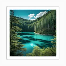 Blue Lake In The Forest 12 Art Print