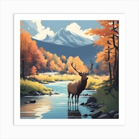 Elk By The River 4 Art Print