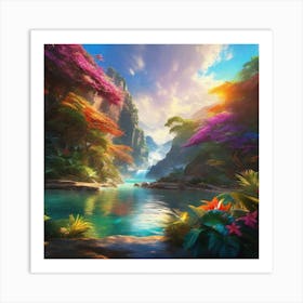 Waterfall In The Jungle 44 Art Print