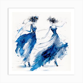 Two Women In Blue Dresses 1 Art Print