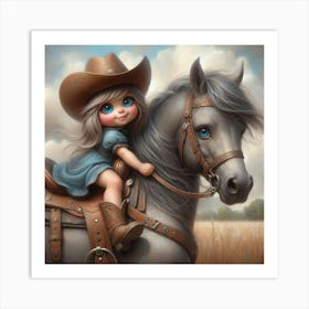 Little Cowgirl Riding Horse Art Print