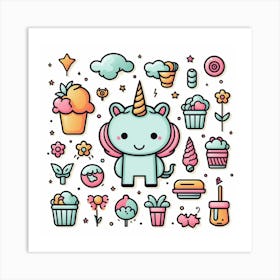 Unicorn And Cupcakes Art Print