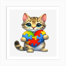 Autism Puzzle Piece Cat (Savannah) Art Print