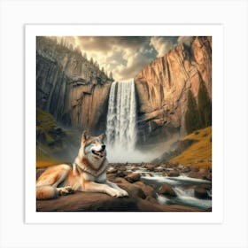 Wolf In The Waterfall 1 Art Print