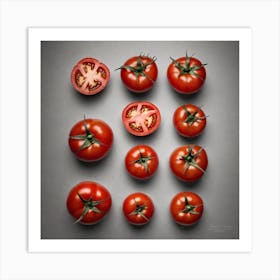 Tomatoes On A Grey Background Art Print