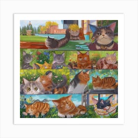 Cats In The Garden Art Print