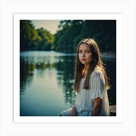 Portrait Of A Girl By The River Art Print