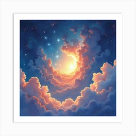 Watercolor Space Art Featuring Radiant Stellar Clouds 1 Art Print