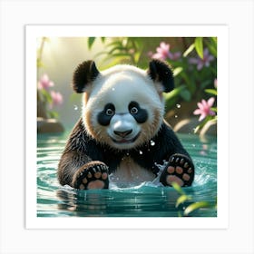 Leonardo Phoenix 10 A Serene Panda Is Practicing Its Swimming 3 Art Print