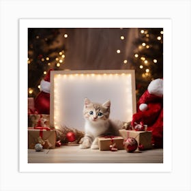 Christmas Kitten In Santa Hat Art Print