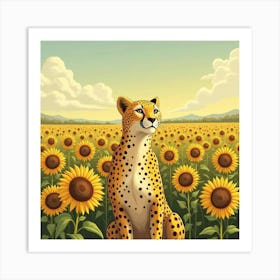 Cheetah By A Field Of Sunflowers 1 Art Print