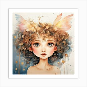 Watercolor Girl With Wings Art Print