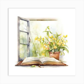 Watercolor Book And Flowers 1 Art Print