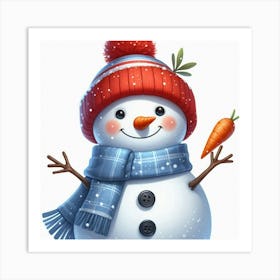 Snowman With Carrots Art Print
