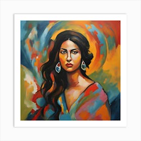 Vibrant Portrait of a Woman With Cultural Flair Art Print