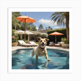 Dog Swimming Pool Art Print