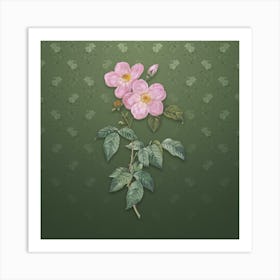 Vintage Tea Scented Roses Bloom Botanical on Lunar Green Pattern n.1318 Art Print