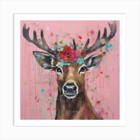 Deer With Flowers Art Print