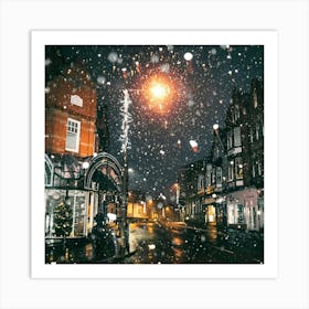 Snow Falling On A City Street Art Print