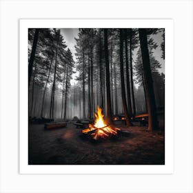 Campfire In The Forest 5 Art Print