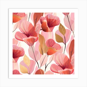 Pink Flowers Seamless Pattern Art Print