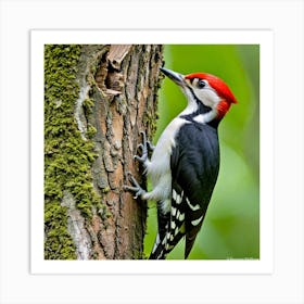 Woodpecker Bird Avian Feathers Beak Tree Drumming Forest Wildlife Nature Vibrant Plumage (2) Art Print