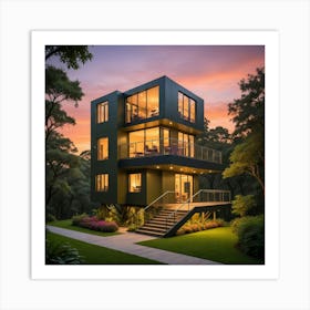 Modern House At Dusk 3 Art Print