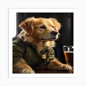 Golden Retriever In Uniform Art Print