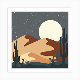 Desert Landscape At Night Art Print